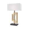 Eichholtz geometric style table lamp in an antique brass finish with a white rectangular shade on granite base