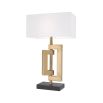 Eichholtz geometric style table lamp in an antique brass finish with a white rectangular shade on granite base