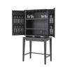 A luxurious mid-century modern bar cabinet with a ribbed design in charcoal grey