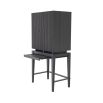 A luxurious mid-century modern bar cabinet with a ribbed design in charcoal grey