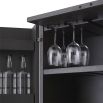 A luxurious mid-century modern bar cabinet with a ribbed design in charcoal grey