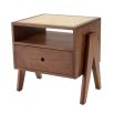 Eichholtz luxury wooden one-drawer bedside table with rattan cane top