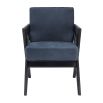 Eichholtz contemporary blue leather dining chair with black oak legs