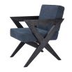 Eichholtz contemporary blue leather dining chair with black oak legs