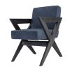 Eichholtz contemporary blue leather dining chair with black oak legs