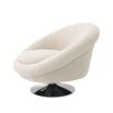 A luxurious chair with Brisbane cream upholstery and a nickel swivel base