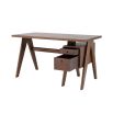 A stylish Danish-style retro desk with drawers in a natural brown finish