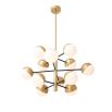 A stunning antique brushed brass and white glass 16-light chandelier 