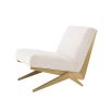 Modern Eichholtz boucle cream chair with brushed brass accents