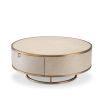 A luxurious washed oak veneer coffee table with a brushed brass frame