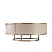 A luxurious washed oak veneer coffee table with a brushed brass frame