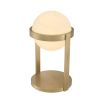 An antique brass table lamp with a translucent white glass shade