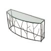 A stylish, nature-inspired console table by Eichholtz with a bronze branch-like frame and semi-circular clear glass top