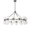 Eichholtz bronze finish chandelier with retro white glass globe lampshades