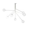 A gorgeous polished nickel sputnik chandelier with glass shades