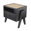 Eichholtz classic black wooden bedside with cane rattan tabletop