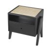 Eichholtz classic black wooden bedside with cane rattan tabletop