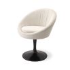 A glamorous dining chair by Eichholtz with a luxurious boucle cream upholstery, tub-shaped seat and black swivel base