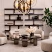Spacious shelves with 5 levels and geometric accents, finished in charcoal grey