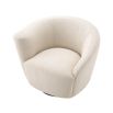 A stylish swivel chair upholstered in a linen fabric with an symmetrical back and a black base by Eichholtz 