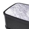 Sleek and contemporary bedside table in charcoal grey with marble top