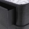 Sleek and contemporary bedside table in charcoal grey with marble top