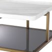 A stylish brushed brass, marble and smoked glass coffee table