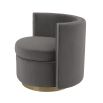 Contemporary grey velvet swivel chair with a matte gold swivel base by Eichholtz