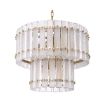 A luxurious, two-tiered Eichholtz chandelier with a frosted glass and brass finish