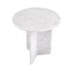 A luxurious round white marble side table by Eichholtz with a unique base