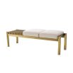 A glamorous bench by Eichholtz with two dreamy boucle cream upholstered seats and a beautiful brushed brass finish