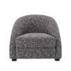 A gorgeous grey and black upholstered curved seat.