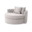A stylish love seat by Eichholtz with a Bouclé grey upholstery, deep-buttoned backrest and three scatter cushions
