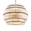 A spectacular, Art Deco chandelier by Eichholtz with five tiers, an antique brass finish and clear glass tubes