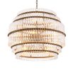 A spectacular, Art Deco chandelier by Eichholtz with five tiers, an antique brass finish and clear glass tubes