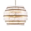 A spectacular, Art Deco chandelier by Eichholtz with five tiers, an antique brass finish and clear glass tubes