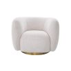 A curvaceous swivel by Eichholtz with a Lyssa Off-White fabric upholstery and a glamorous brushed brass swivel base