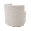 A beautifully curved, swivel chair in a gorgeous off-white fabric.