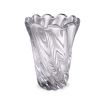 A clear handblown glass vase