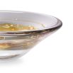 Handblown glass bowl with a yellow swirl.