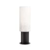 An alabaster and bronze table lamp with a geometric base.