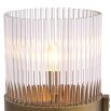 A retro-inspired table lamp with a clear, ribbed glass shade and an antique brass finish 