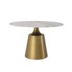 A glamorous Dining Table by Eichholtz with a round white ceramic marble top and tapered brushed brass base