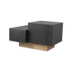 A bold and beautiful side table by Eichholtz with two blocks crafted from charcoal grey oak veneer and a brushed brass base