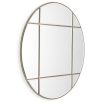 Circular wall mirror with antique brass frame