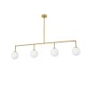A stylish chandelier by Eichholtz with four white glass globes and an antique brass finish
