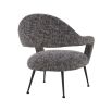 A dark, upholstered, contemporary seat