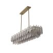 A beautiful chandelier by Eichholtz with a rectangular shape, brushed brass finish and smoke glass decorative leaf details