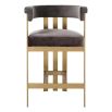 Luxurious grey velvet counter stool with brass finish legs