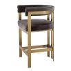 Luxurious grey velvet counter stool with brass finish legs